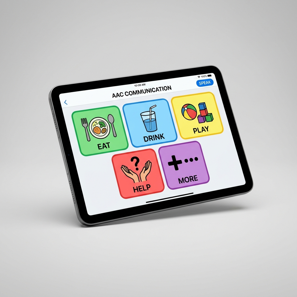 iPad displaying AAC picture symbols